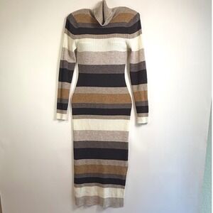 Charter Club Luxury 100% Cashmere Striped Turtleneck Midi Sweater Dress XS